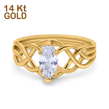 14K Yellow Gold Marquise Art Deco Crisscross Bridal Wedding Engagement Ring Simulated CZ Size-7